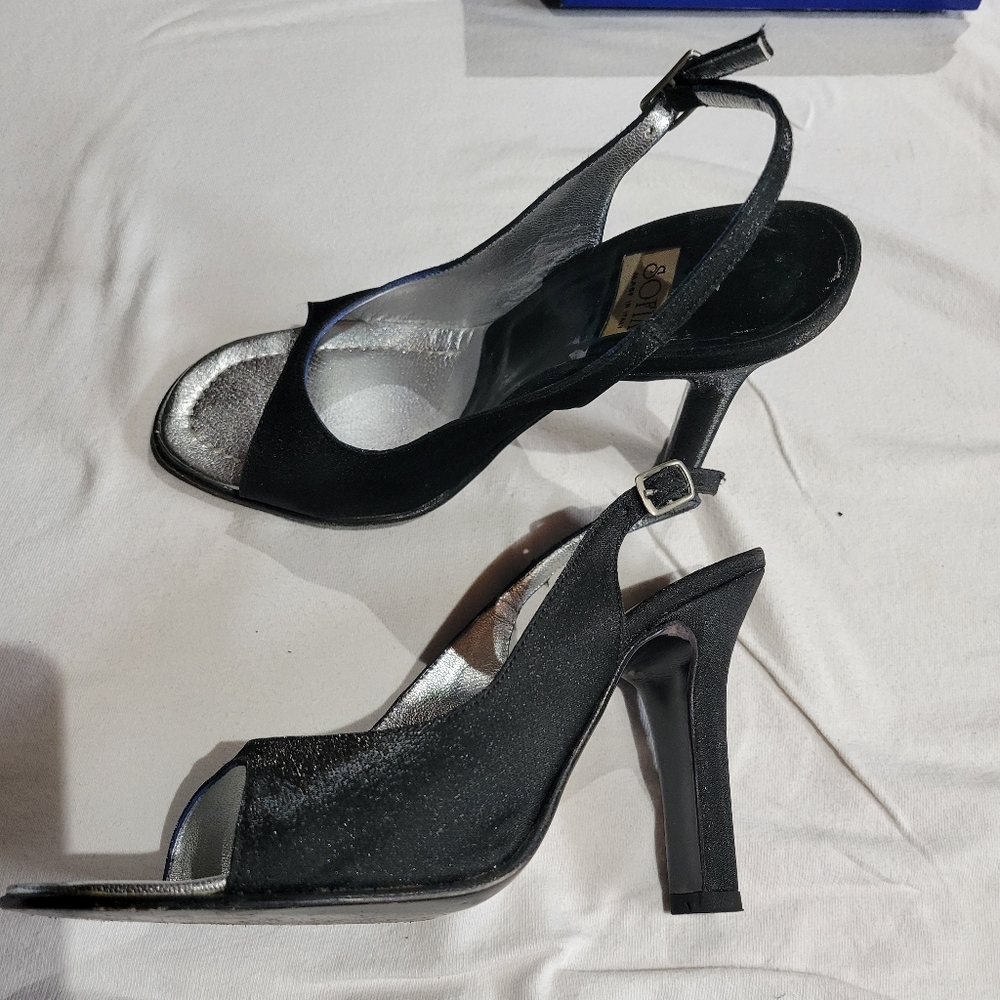 Black Satin Heels.  Size 4.